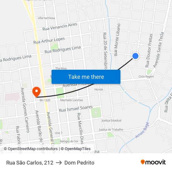 Rua São Carlos, 212 to Dom Pedrito map