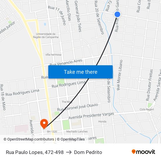 Rua Paulo Lopes, 472-498 to Dom Pedrito map