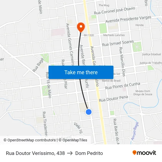 Rua Doutor Veríssimo, 438 to Dom Pedrito map