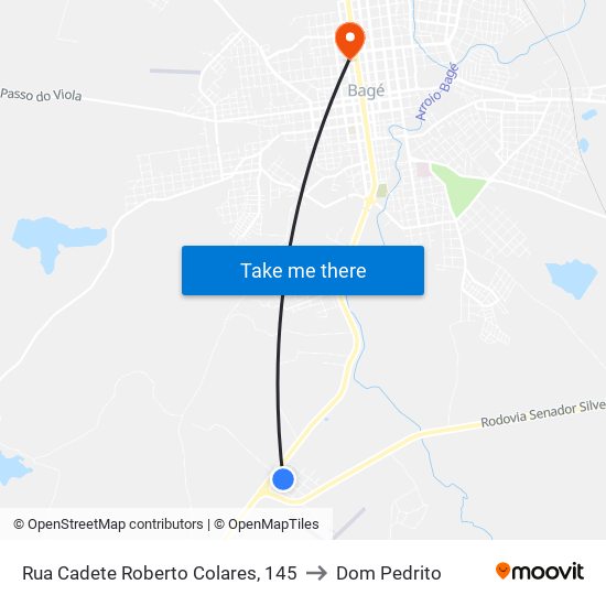 Rua Cadete Roberto Colares, 145 to Dom Pedrito map