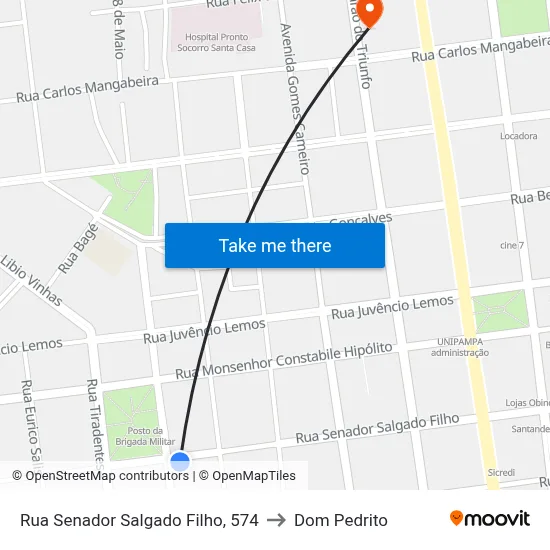 Rua Senador Salgado Filho, 574 to Dom Pedrito map