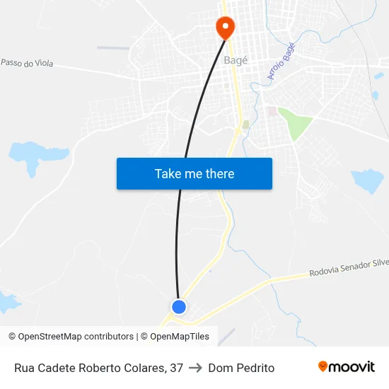 Rua Cadete Roberto Colares, 37 to Dom Pedrito map