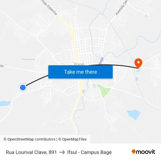 Rua Lourival Clave, 891 to Ifsul - Campus Bagé map
