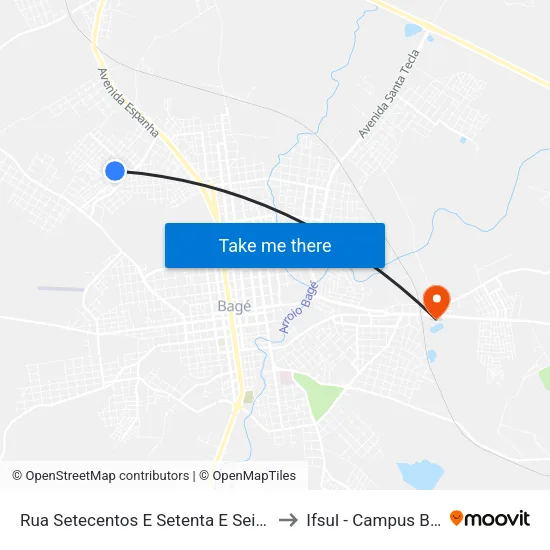 Rua Setecentos E Setenta E Seis, 290 to Ifsul - Campus Bagé map
