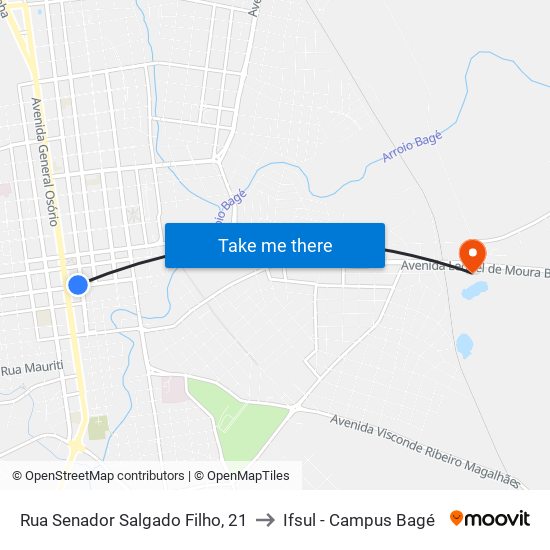 Rua Senador Salgado Filho, 21 to Ifsul - Campus Bagé map