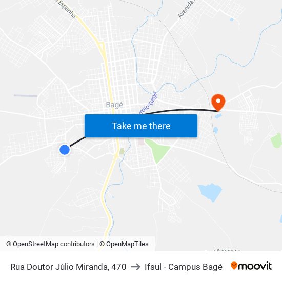 Rua Doutor Júlio Miranda, 470 to Ifsul - Campus Bagé map