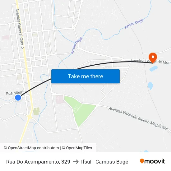Rua Do Acampamento, 329 to Ifsul - Campus Bagé map