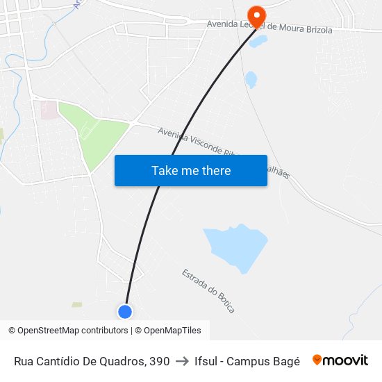 Rua Cantídio De Quadros, 390 to Ifsul - Campus Bagé map