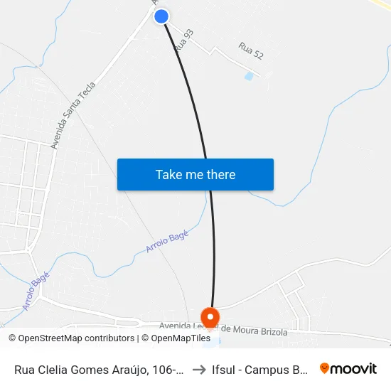Rua Clelia Gomes Araújo, 106-178 to Ifsul - Campus Bagé map