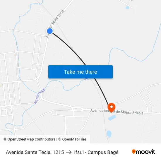 Avenida Santa Tecla, 1215 to Ifsul - Campus Bagé map