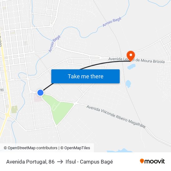 Avenida Portugal, 86 to Ifsul - Campus Bagé map