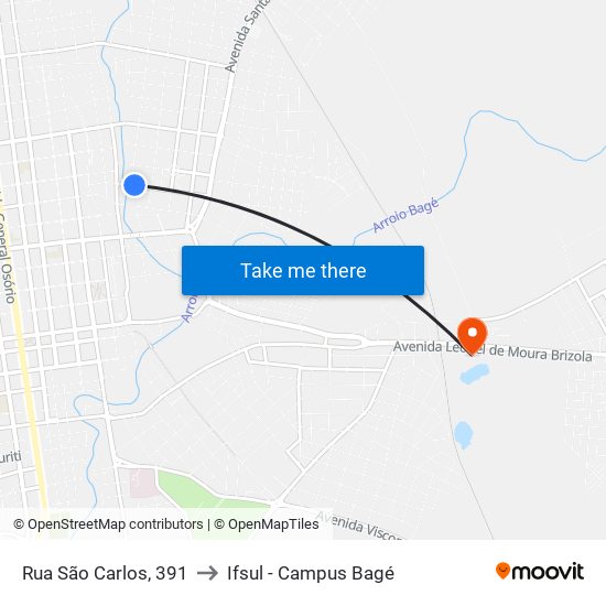 Rua São Carlos, 391 to Ifsul - Campus Bagé map