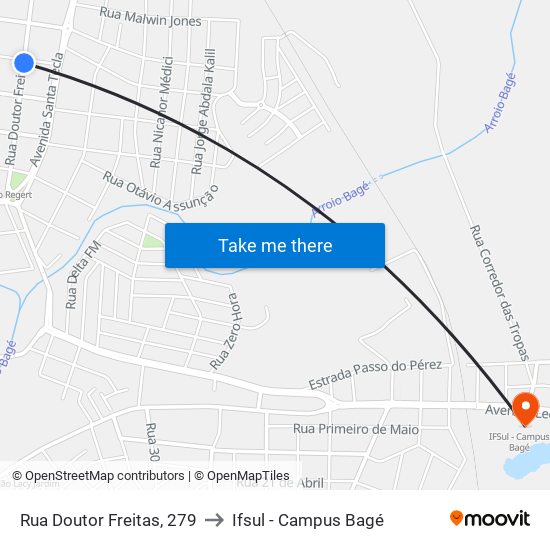 Rua Doutor Freitas, 279 to Ifsul - Campus Bagé map