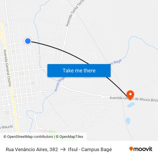 Rua Venâncio Aíres, 382 to Ifsul - Campus Bagé map