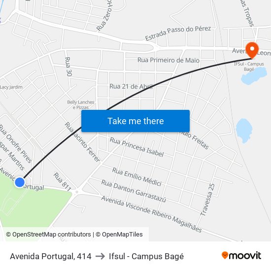 Avenida Portugal, 414 to Ifsul - Campus Bagé map