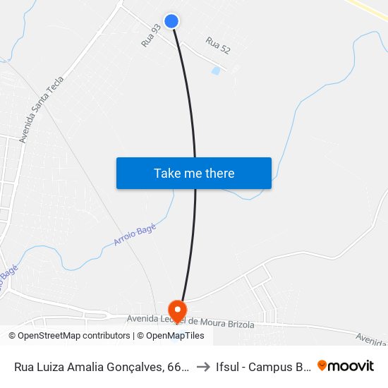 Rua Luiza Amalia Gonçalves, 666-730 to Ifsul - Campus Bagé map