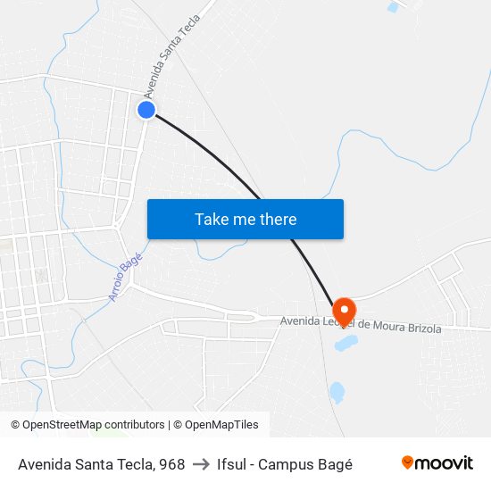 Avenida Santa Tecla, 968 to Ifsul - Campus Bagé map