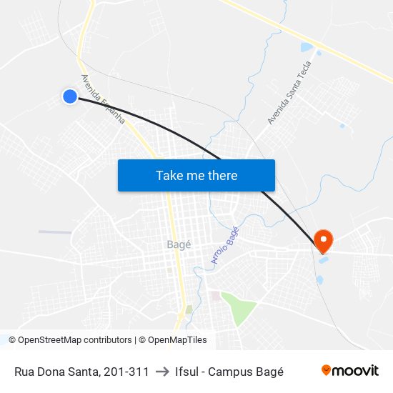 Rua Dona Santa, 201-311 to Ifsul - Campus Bagé map
