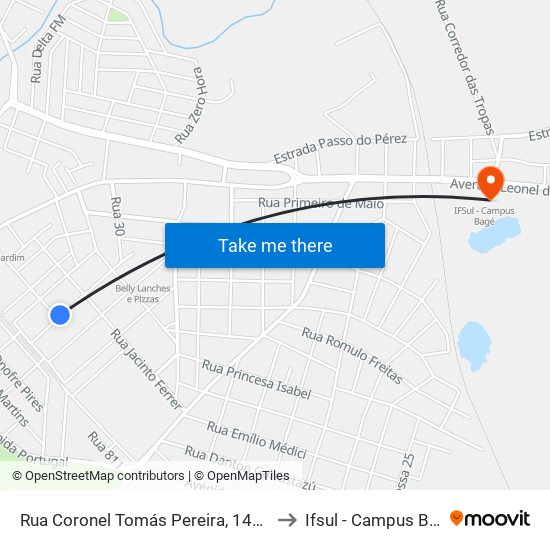 Rua Coronel Tomás Pereira, 144-176 to Ifsul - Campus Bagé map