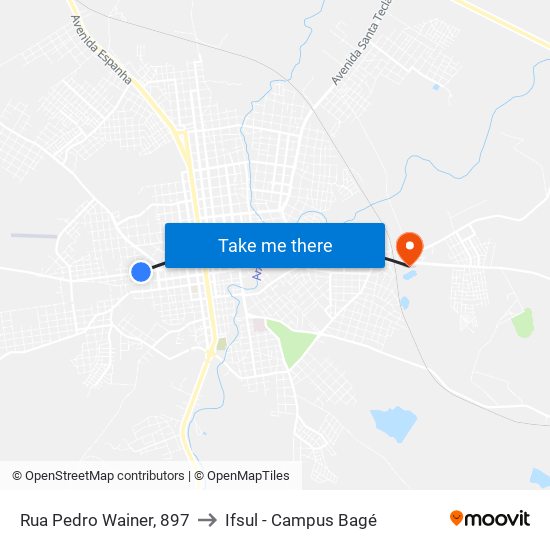 Rua Pedro Wainer, 897 to Ifsul - Campus Bagé map