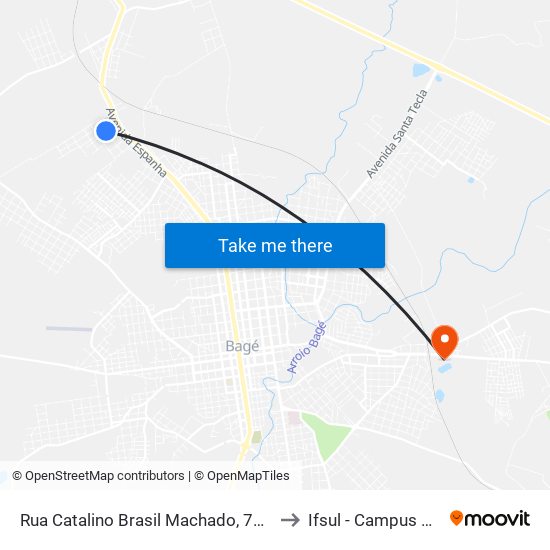 Rua Catalino Brasil Machado, 789-809 to Ifsul - Campus Bagé map