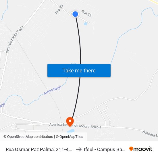 Rua Osmar Paz Palma, 211-425 to Ifsul - Campus Bagé map