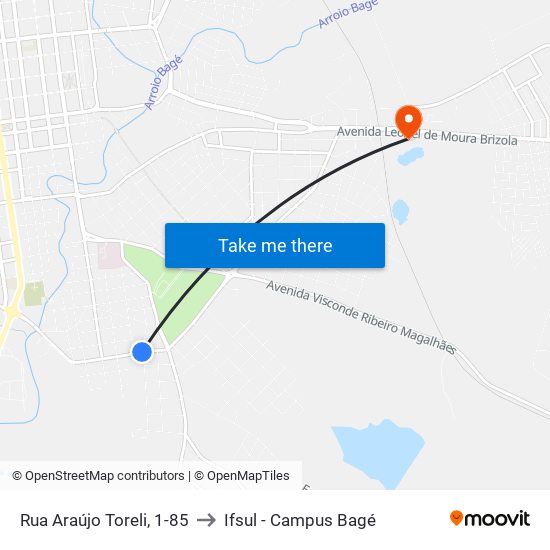 Rua Araújo Toreli, 1-85 to Ifsul - Campus Bagé map