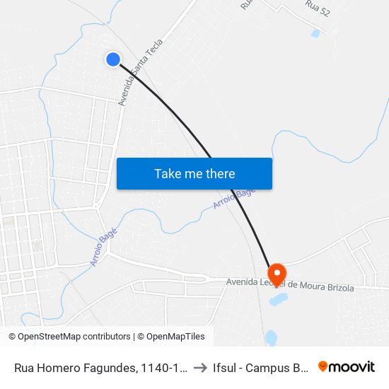 Rua Homero Fagundes, 1140-1248 to Ifsul - Campus Bagé map