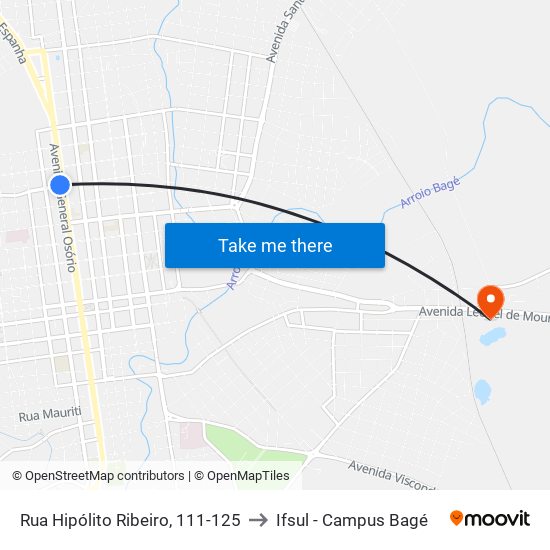 Rua Hipólito Ribeiro, 111-125 to Ifsul - Campus Bagé map