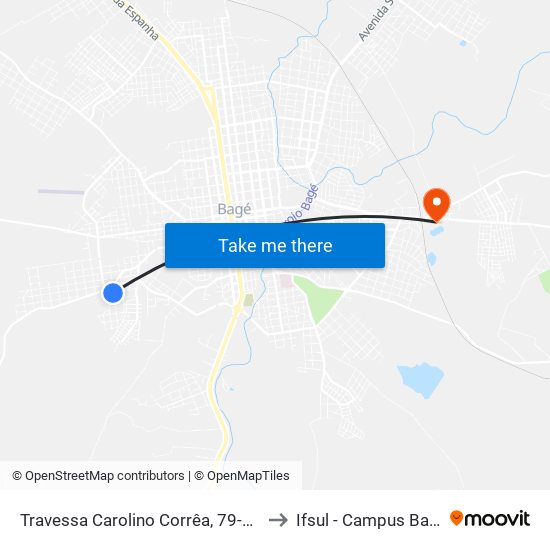 Travessa Carolino Corrêa, 79-197 to Ifsul - Campus Bagé map