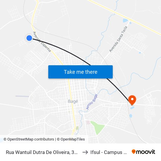 Rua Wantuil Dutra De Oliveira, 301-381 to Ifsul - Campus Bagé map