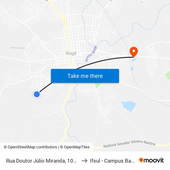 Rua Doutor Júlio Miranda, 1010 to Ifsul - Campus Bagé map