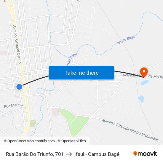 Rua Barão Do Triunfo, 701 to Ifsul - Campus Bagé map