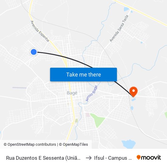 Rua Duzentos E Sessenta (União), 1-83 to Ifsul - Campus Bagé map