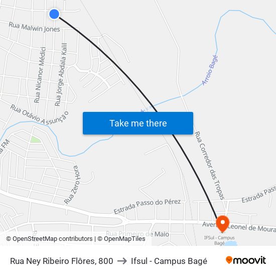 Rua Ney Ribeiro Flôres, 800 to Ifsul - Campus Bagé map