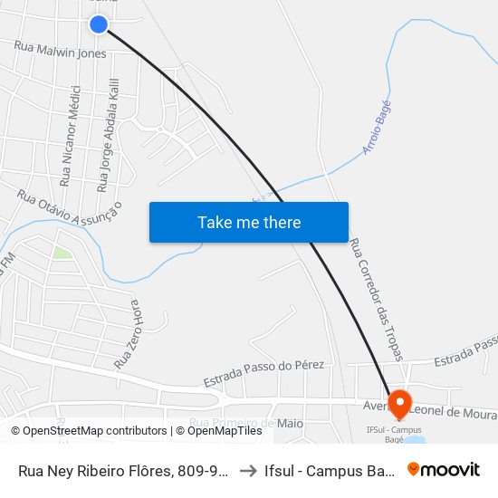 Rua Ney Ribeiro Flôres, 809-901 to Ifsul - Campus Bagé map