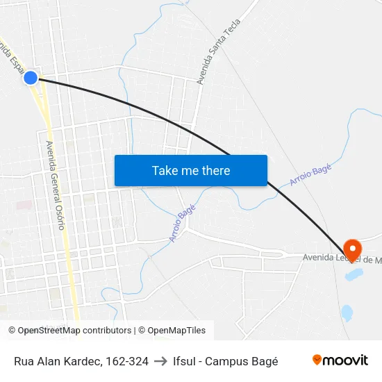 Rua Alan Kardec, 162-324 to Ifsul - Campus Bagé map