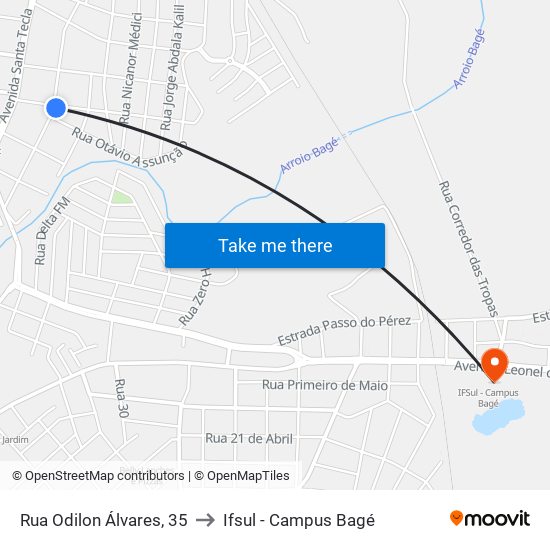 Rua Odilon Álvares, 35 to Ifsul - Campus Bagé map