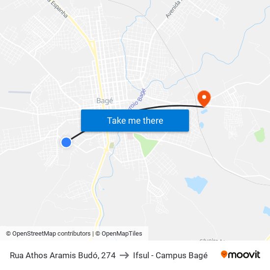 Rua Athos Aramis Budó, 274 to Ifsul - Campus Bagé map
