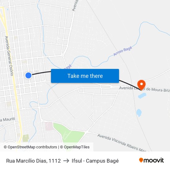 Rua Marcílio Dias, 1112 to Ifsul - Campus Bagé map