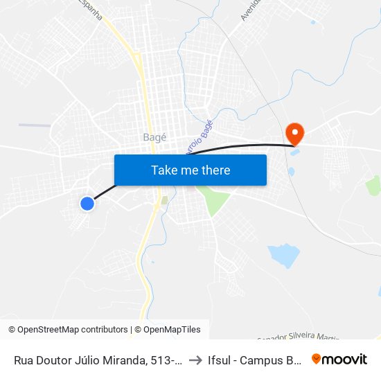 Rua Doutor Júlio Miranda, 513-551 to Ifsul - Campus Bagé map