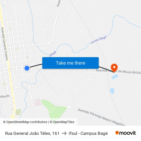 Rua General João Téles, 161 to Ifsul - Campus Bagé map