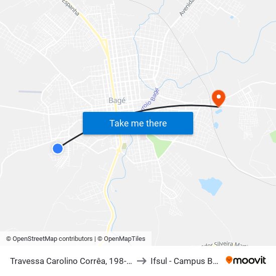 Travessa Carolino Corrêa, 198-316 to Ifsul - Campus Bagé map