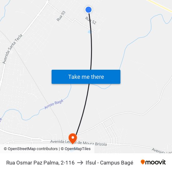 Rua Osmar Paz Palma, 2-116 to Ifsul - Campus Bagé map