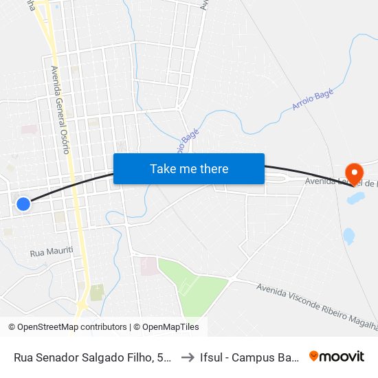 Rua Senador Salgado Filho, 574 to Ifsul - Campus Bagé map