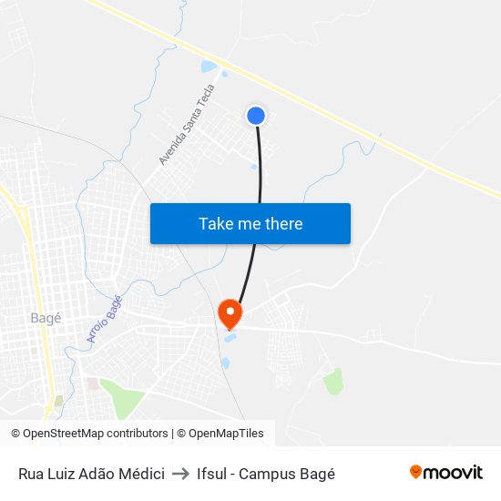 Rua Luiz Adão Médici to Ifsul - Campus Bagé map