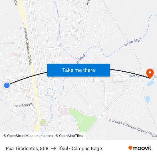 Rua Tiradentes, 808 to Ifsul - Campus Bagé map