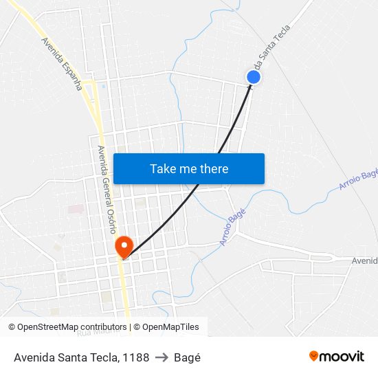 Avenida Santa Tecla, 1188 to Bagé map