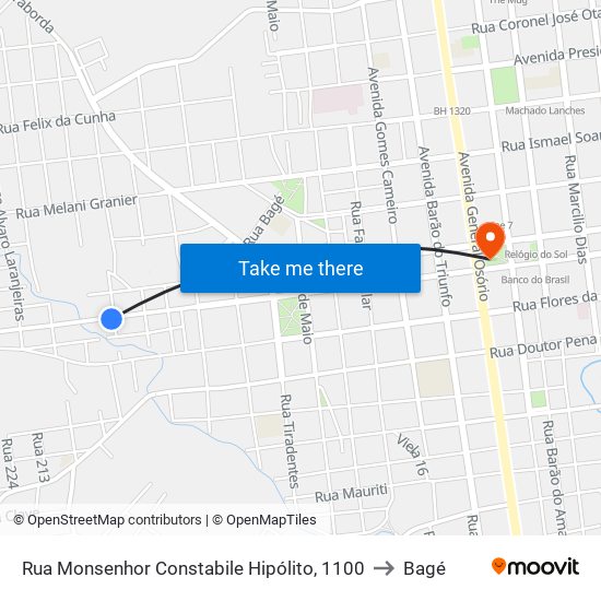 Rua Monsenhor Constabile Hipólito, 1100 to Bagé map