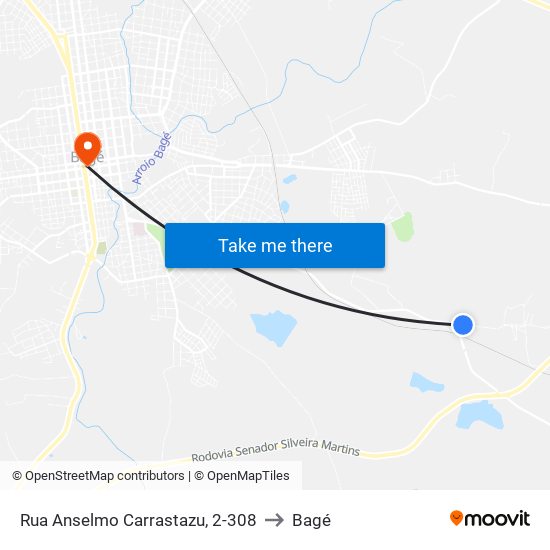 Rua Anselmo Carrastazu, 2-308 to Bagé map